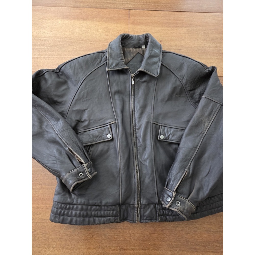 Vtg Leather Bomber Jacket Men's Large Roundtree And Yourke Cool Grunge Weathered